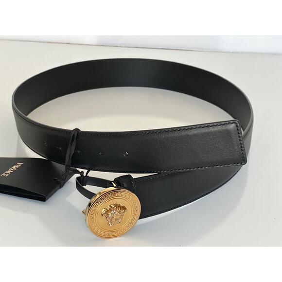 Versace Gold Medusa-Buckle Black Leather Belt 120 (48) Italy 1006276 NWT $600 - Picture 5 of 13